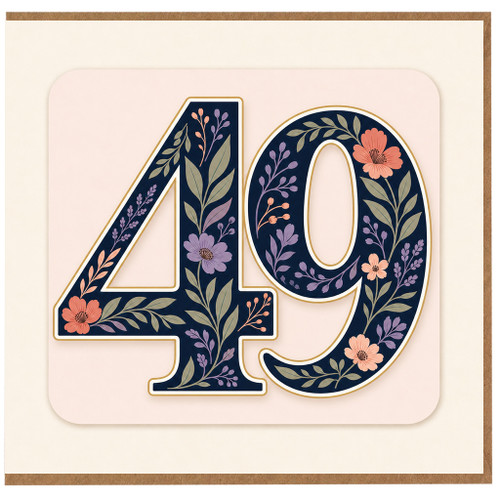 49th Birthday Card, Floral Number 49 Card