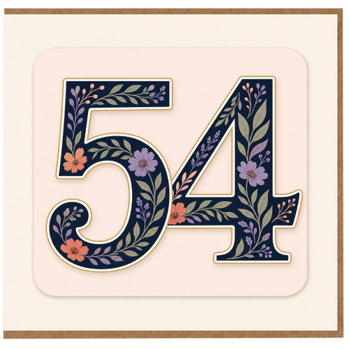 54th Birthday Card, Floral Number 54 Birthday Card