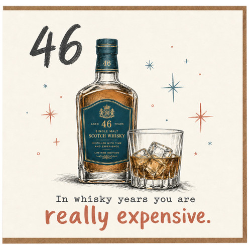 46th Birthday Card, Whisky Bottle and Glass Humorous Age 46 Card