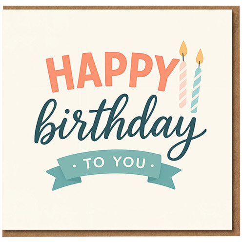Happy Birthday To You Card with Candles - Cute Pastel Typography Design, Blank Inside, A6 Birthday Greeting Card with Envelope for Anyone