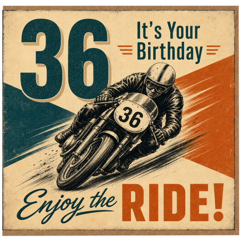 36th Birthday Card, Vintage Motorcycle Racing Birthday Card