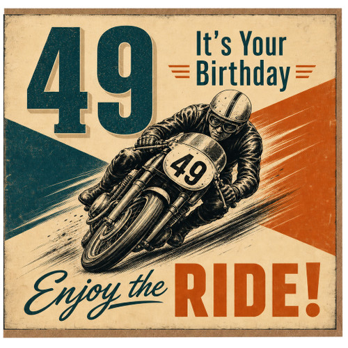 49th Birthday Card, Vintage Motorcycle Racing Design, Enjoy the Ride Birthday Card