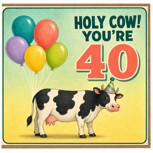 40th Birthday Card, Holy Cow You're 40 Funny Cow Birthday Card