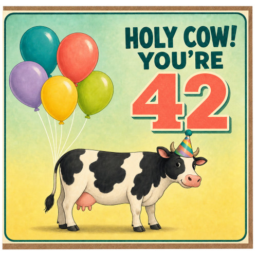 42nd Birthday Card, Holy Cow You’re 42 Birthday Card