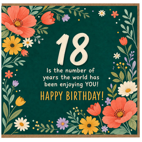 18th Birthday Card, Floral Happy Birthday Card for 18 Year Old