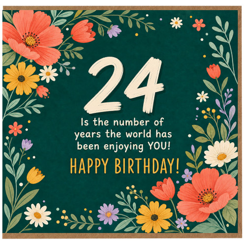 24th Birthday Card, Floral Happy Birthday Card