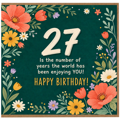 27th Birthday Card, Floral Happy Birthday Card for 27 Year Old