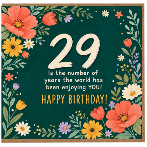 29th Birthday Card, Floral Happy Birthday Card for 29 Year Old