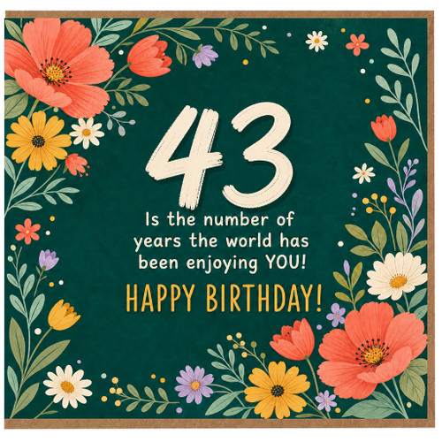 43rd Birthday Card, Floral Happy Birthday Card