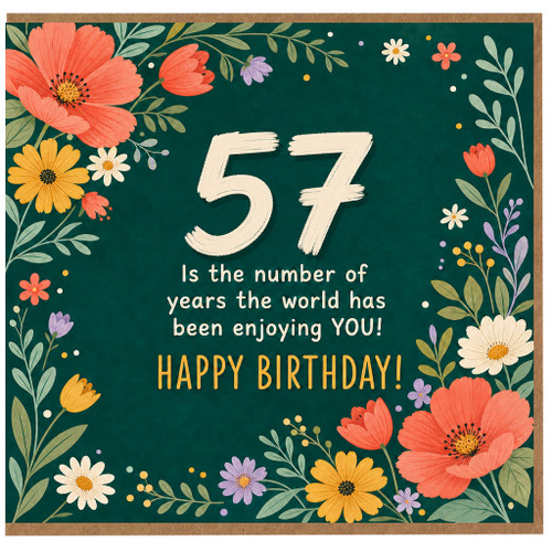 57th Birthday Card, Floral Happy Birthday Card for 57 Year Old