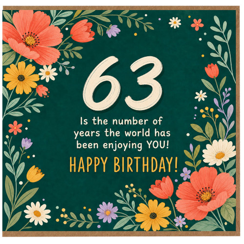 63rd Birthday Card, Floral Happy Birthday Card
