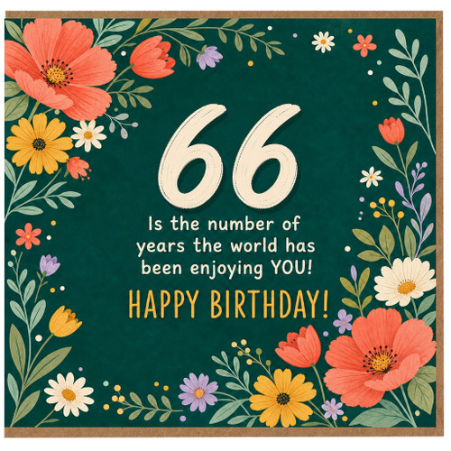 66th Birthday Card, Floral Happy Birthday Card for 66 Year Old