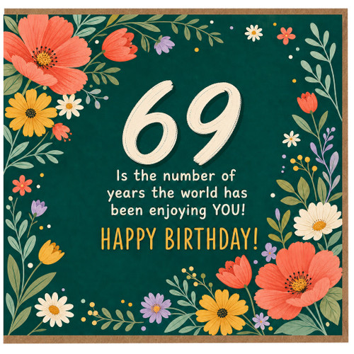 69th Birthday Card, Floral Happy Birthday Card