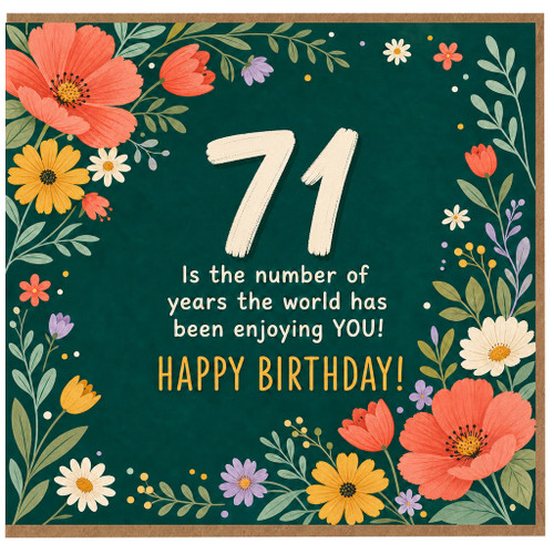 71st Birthday Card, Floral Happy Birthday Card