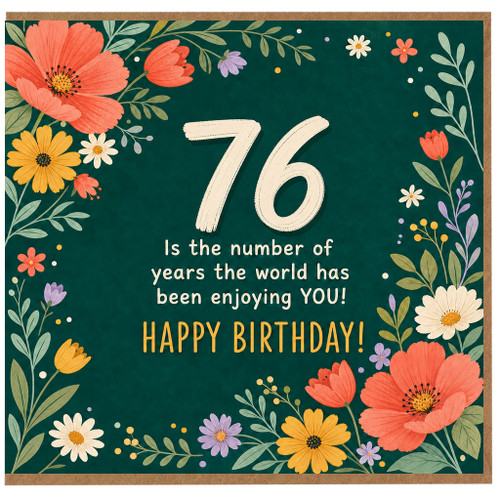 76th Birthday Card, Floral Happy Birthday Card for 76 Year Old