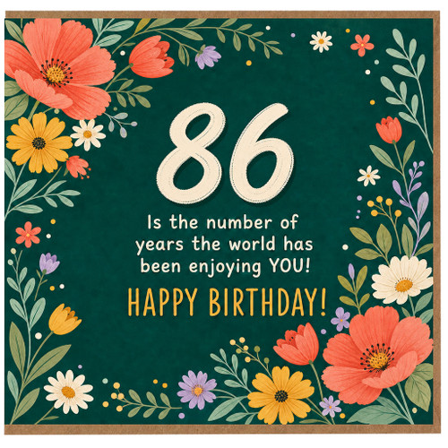 86th Birthday Card, Floral Happy Birthday Card