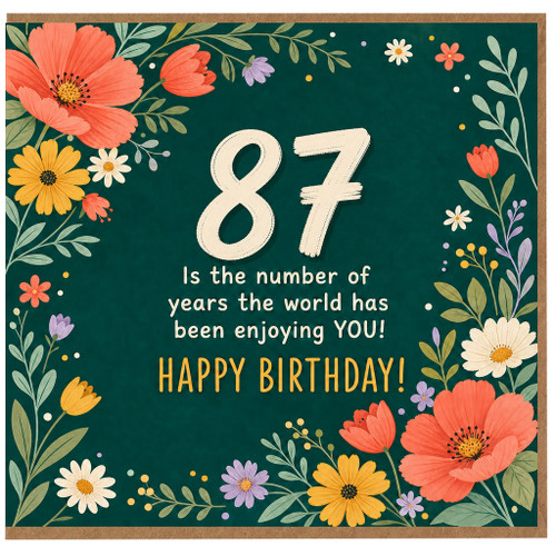 87th Birthday Card, Floral Happy Birthday Card