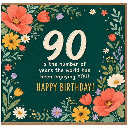 90th Birthday Card, Floral Happy Birthday Card