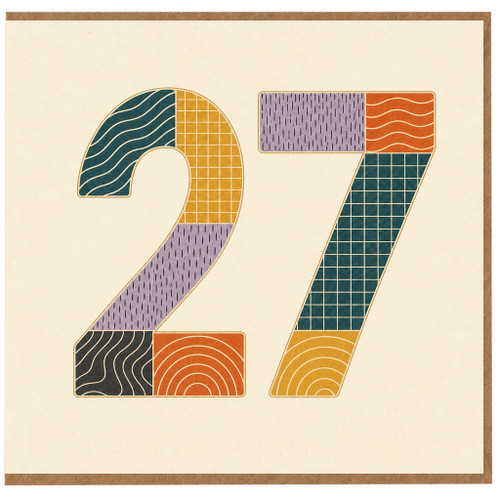 27th Birthday Card, Retro Patchwork Number 27 Card