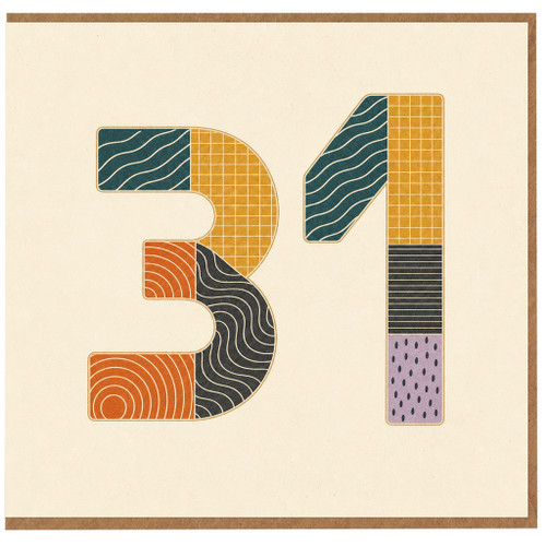 31st Birthday Card, Retro Pattern Number 31 Card