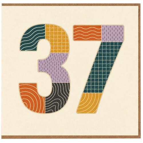 37th Birthday Card, Retro Patchwork Number 37 Card
