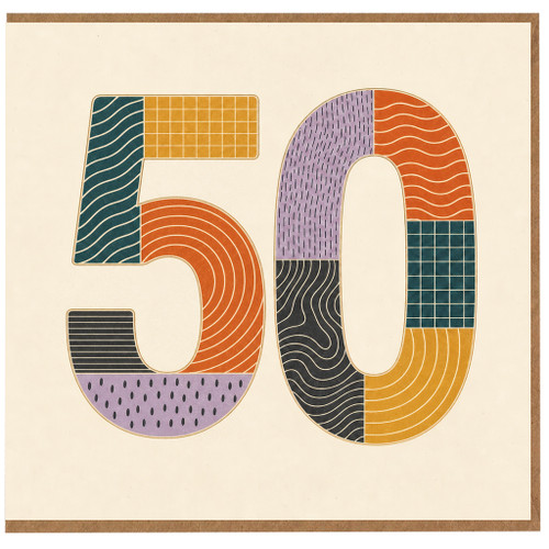 50th Birthday Card, Retro Colourful Number 50 Design