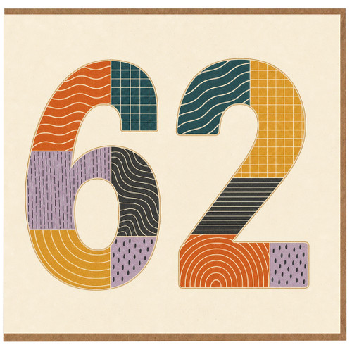 62nd Birthday Card, Retro Geometric Number 62 Card