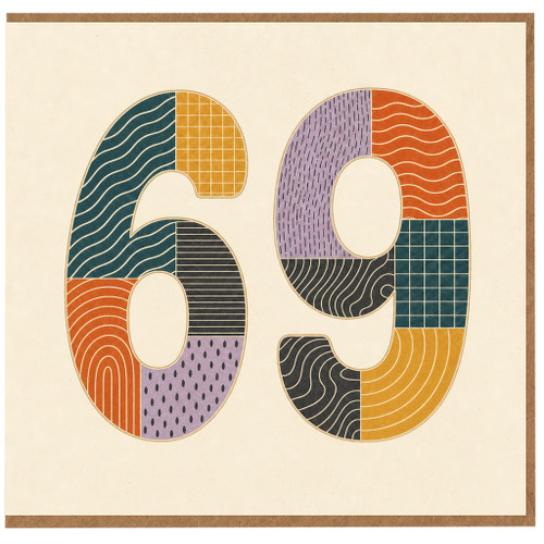 69th Birthday Card, Retro Patterned Number 69 Card