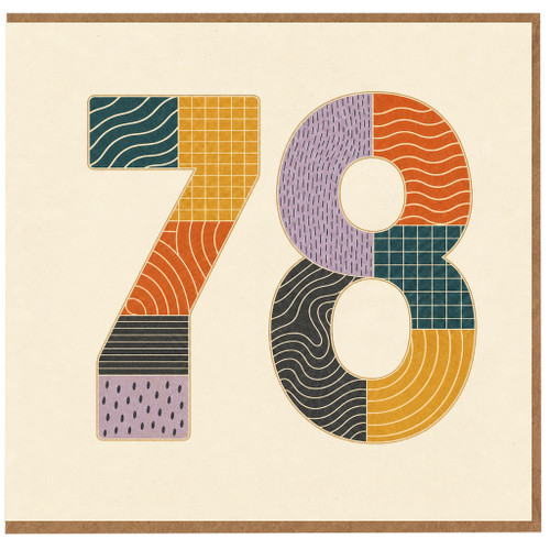 78th Birthday Card, Retro Patchwork Number 78 Card