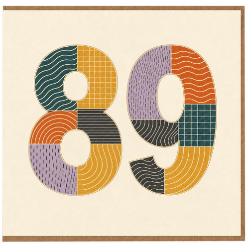 89th Birthday Card, Retro Geometric Patchwork Number 89 Card