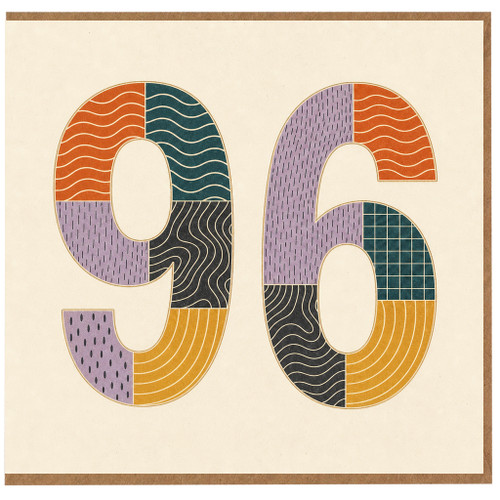 96th Birthday Card, Retro Patchwork Number Card