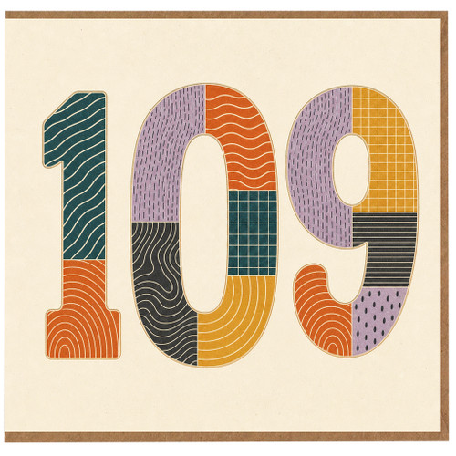 109th Birthday Card, Retro Patchwork Number Card