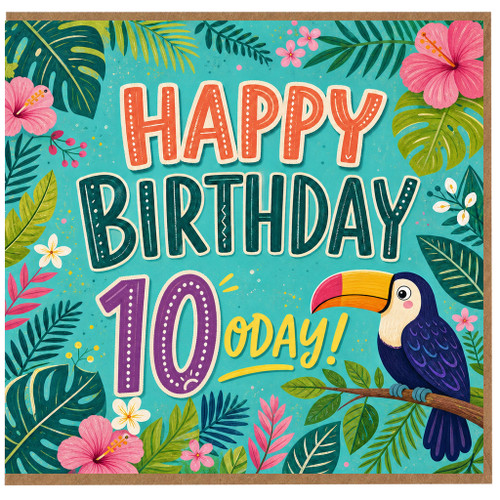 10th Birthday Card, Happy Birthday 10 Today Tropical Toucan Card