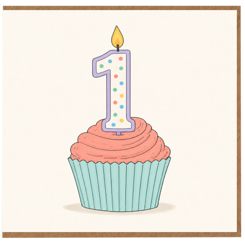 1st Birthday Card, Cute Cupcake Candle Design