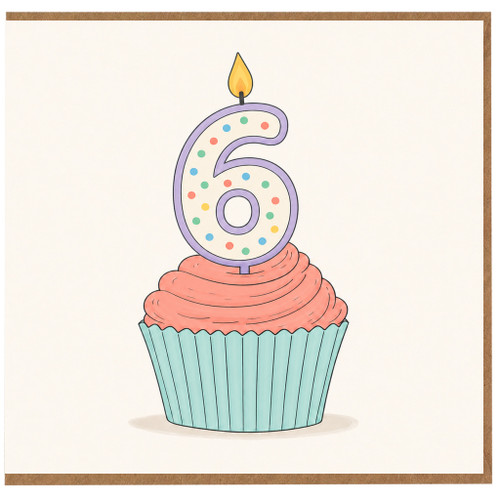 6th Birthday Card, Cupcake Candle Design