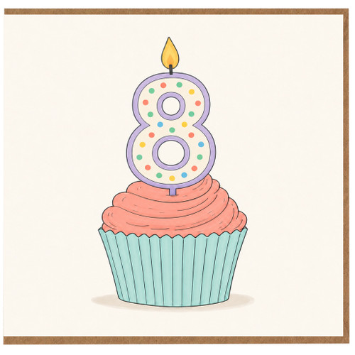 8th Birthday Card, Cupcake and Number 8 Candle Design