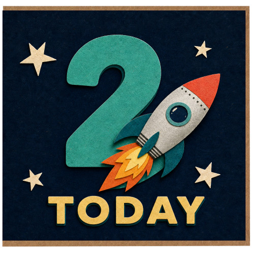 2nd Birthday Card, Space Rocket Today Design