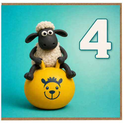 4th Birthday Card, Cute Sheep On Ball Design
