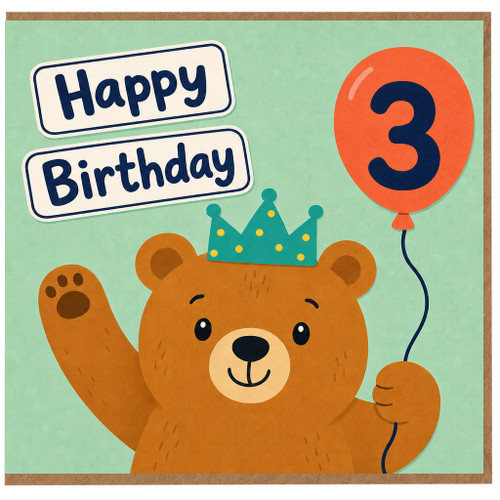 3rd Birthday Card, Cute Teddy Bear Happy Birthday Card