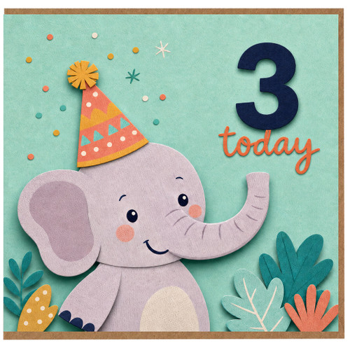 3rd Birthday Card, Cute Elephant 3 Today Card