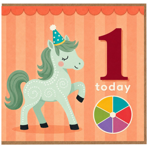 1st Birthday Card, Cute Unicorn 1 Today Card