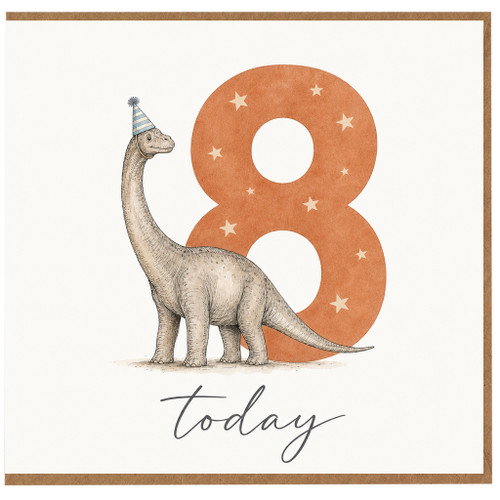 8th Birthday Card, Cute Dinosaur Party Hat Design