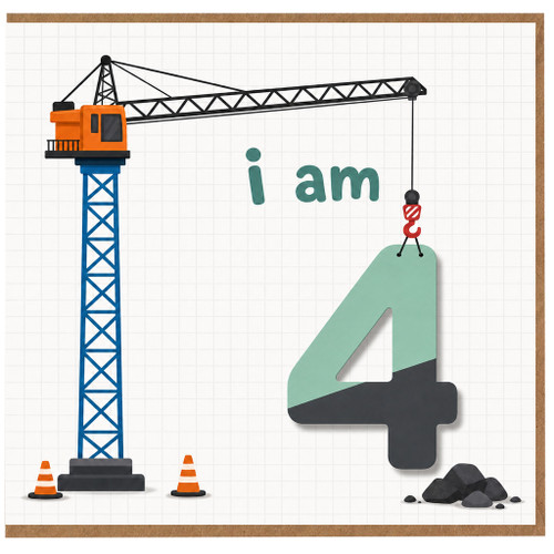4th Birthday Card, I Am 4 Construction Crane Card