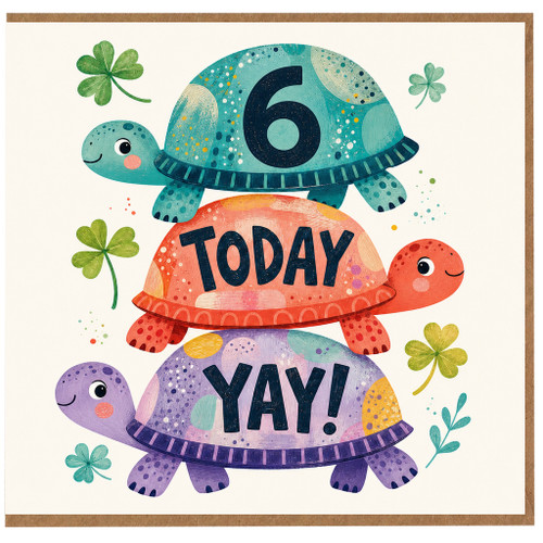 6th Birthday Card, Cute Turtle Today YAY Card