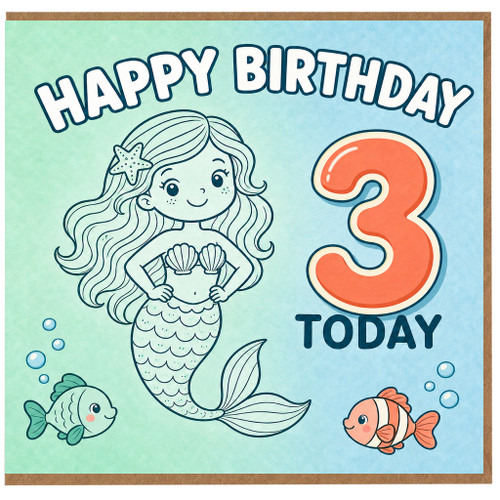 3rd Birthday Card, Happy Birthday 3 Today Mermaid Card