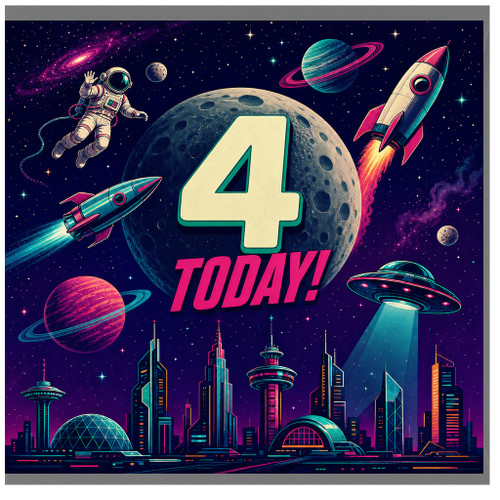 4th Birthday Card, Space Themed Rocket and Astronaut Today!