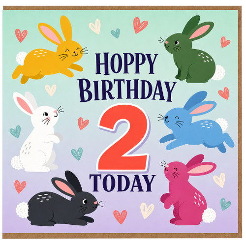 2nd Birthday Card, Cute Bunny Hoppy Birthday Card