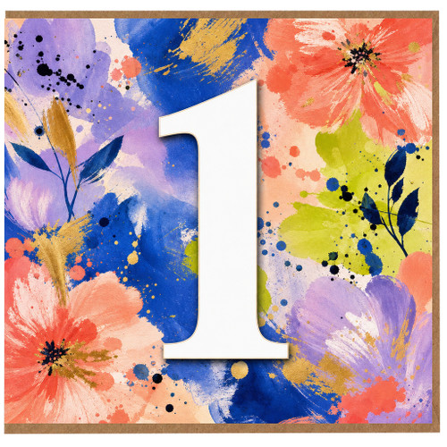 1st Birthday Card, Colourful Floral Number 1 Card