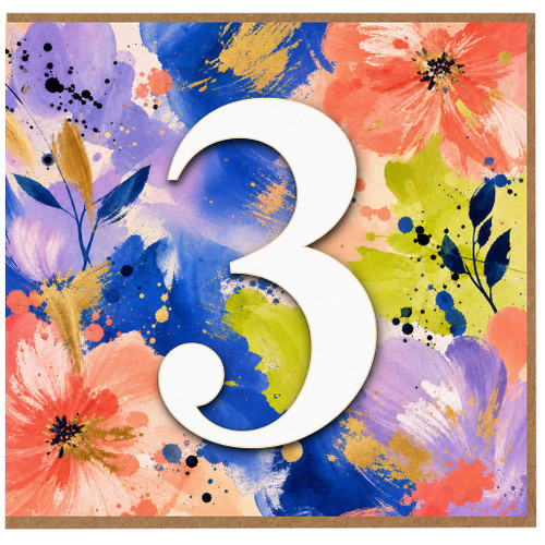 3rd Birthday Card, Colourful Floral Design