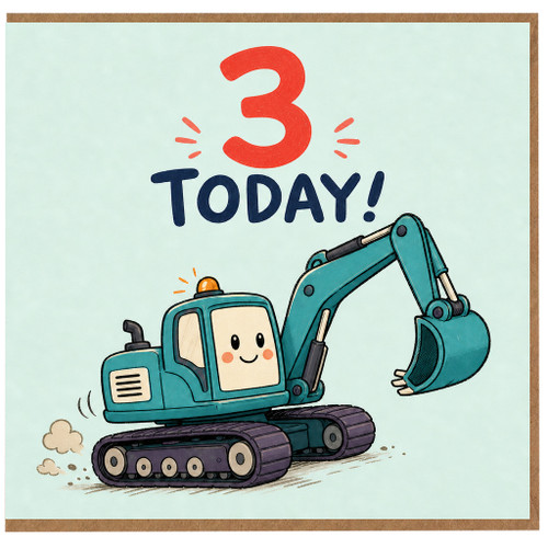 3rd Birthday Card, Cute Digger Birthday Card